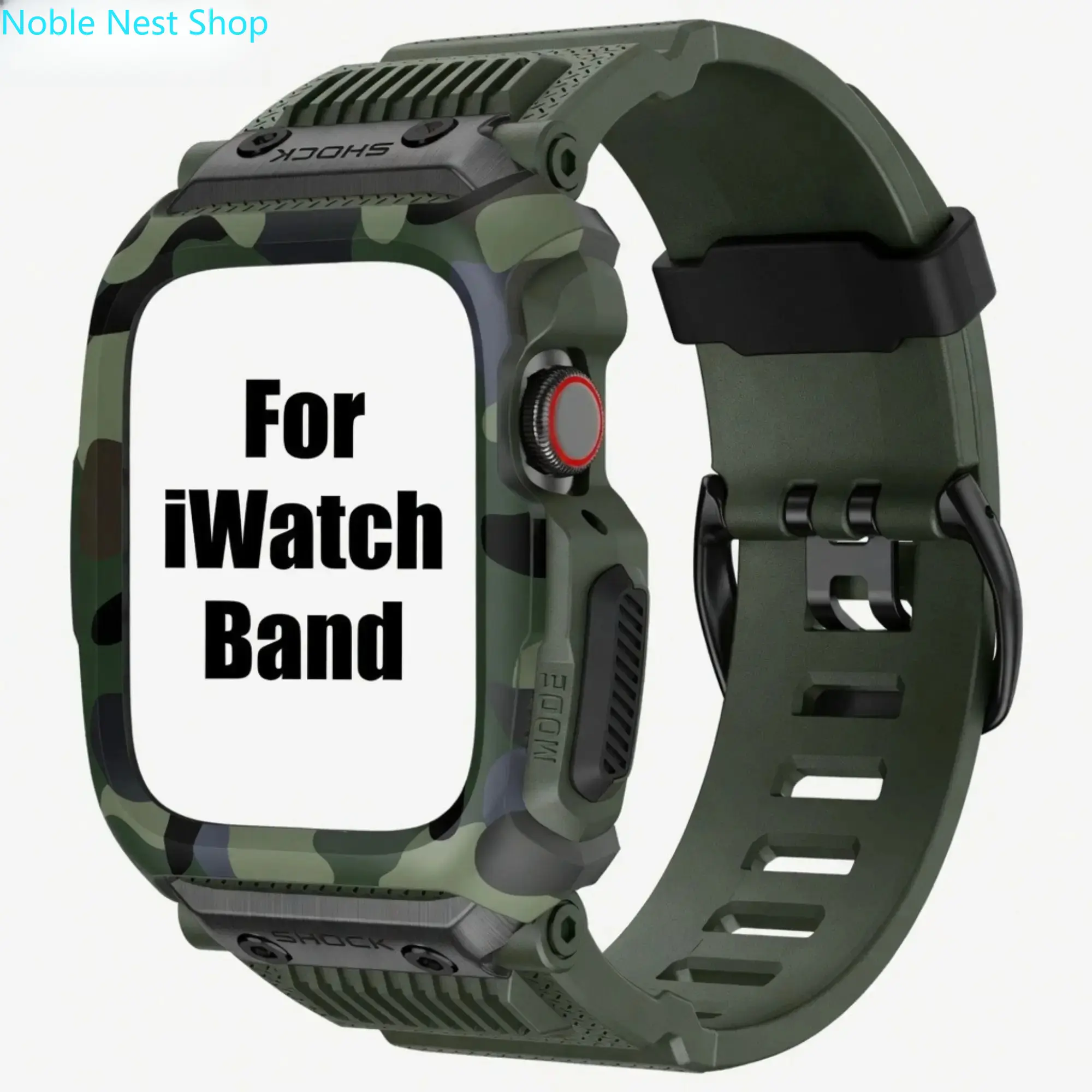 2026 Trend Camouflage TPU All-In-One Apple Watch Band, Tactical Shockproof Strap with Metal Buckle, Durable Outdoor Sport Wristband for Series 1–11 Ultra SE 42/44/45mm