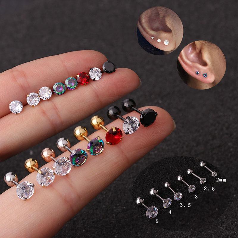 12 Pairs 16G Multi-Size CZ Stud Earrings Set, 316L Stainless Steel Screw Back Earrings, Hypoallergenic Cartilage Studs for Women Men (2mm-5mm)