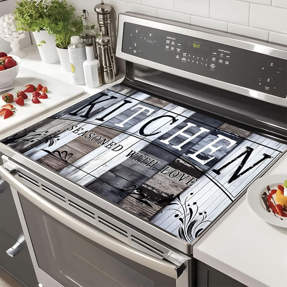 Kitchen Pattern Gas Stove Cooktop Panel Protector Cover Mat, 1 Count Soft Scratch Resistant Easy To Clean Stove Top Protectors, Multipurpose Cooktop Cover Home