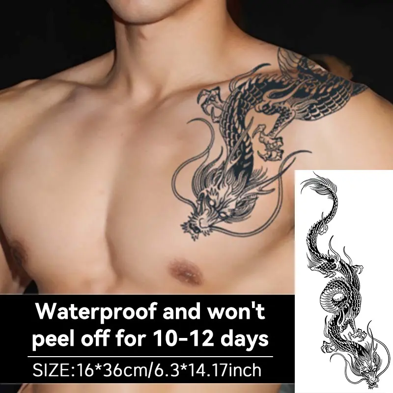 Temporary Dragon Tattoo Patch, Tattoo Stickers, Ephemeral Tattoos, Body Fake Tattoos, Long-Lasting 1-2 Weeks, Unisex Fake Piercing, Suitable for Arms, Shoulders, Back, Legs, Casual Style