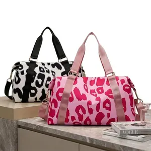 Large Capacity Nylon Travel Duffle Bag with Playful Print, Lightweight Sports Gym Storage Bag, Portable Women's Weekender Overnight Bag