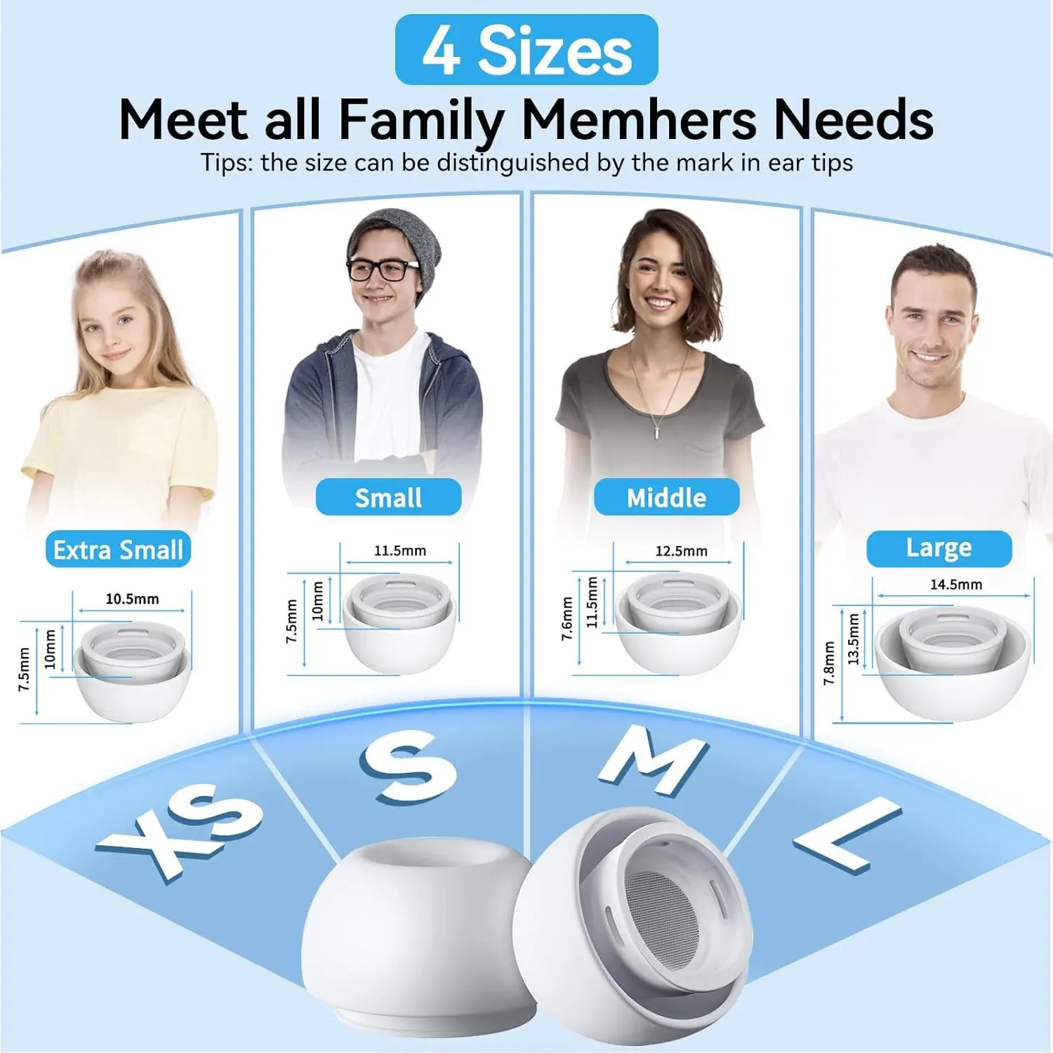 4-pack for Replacement Silicone Ear Tips  AirPods  Pro 1st/2nd Generation, with Cleaning Brush, Noise-Canceling Holes, and Dustproof Net - Four Sizes