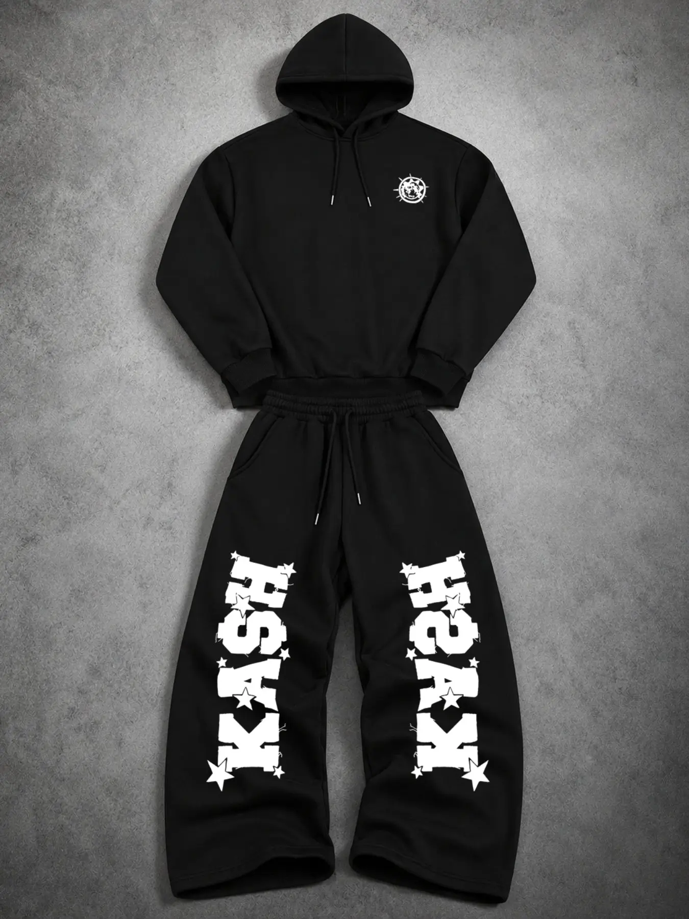 Men’s Y2K Oversized Hoodie and Sweatpants Set Black Streetwear Outfit, Graphic Pullover Hoodie with Bold Back Print and Loose Baggy Jogger Pants, Casual Two Piece Tracksuit with Elastic Waist Drawstring Design, Trendy Hip Hop Clothing Set for School, Trav