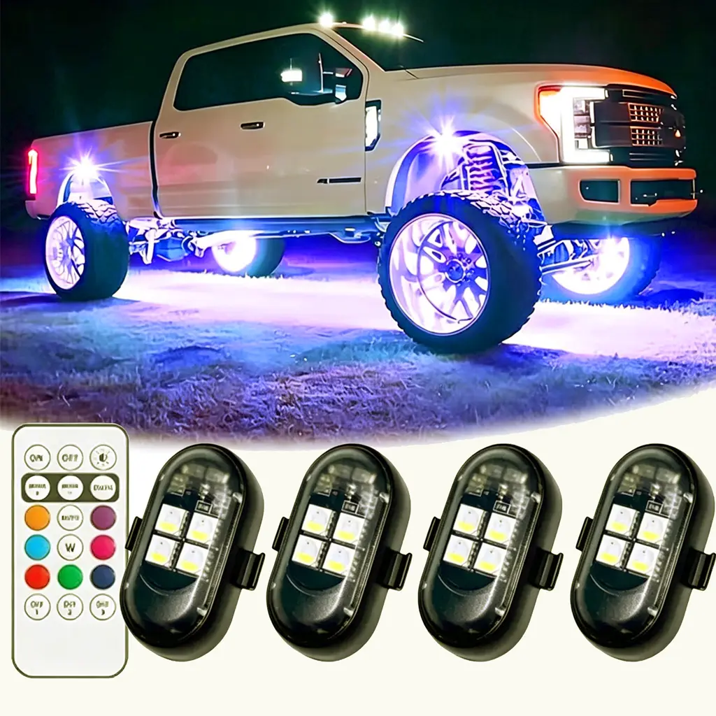 2026 RGB Underglow LED Underbody Light Strip Kit for Jeeps - Wireless Remote Control, Waterproof, Multi-Color Strobe Effects, Easy Mounting, Car Lighting, Car Exterior Upgrade, Social Media Content for Off-Road Truck Accessories