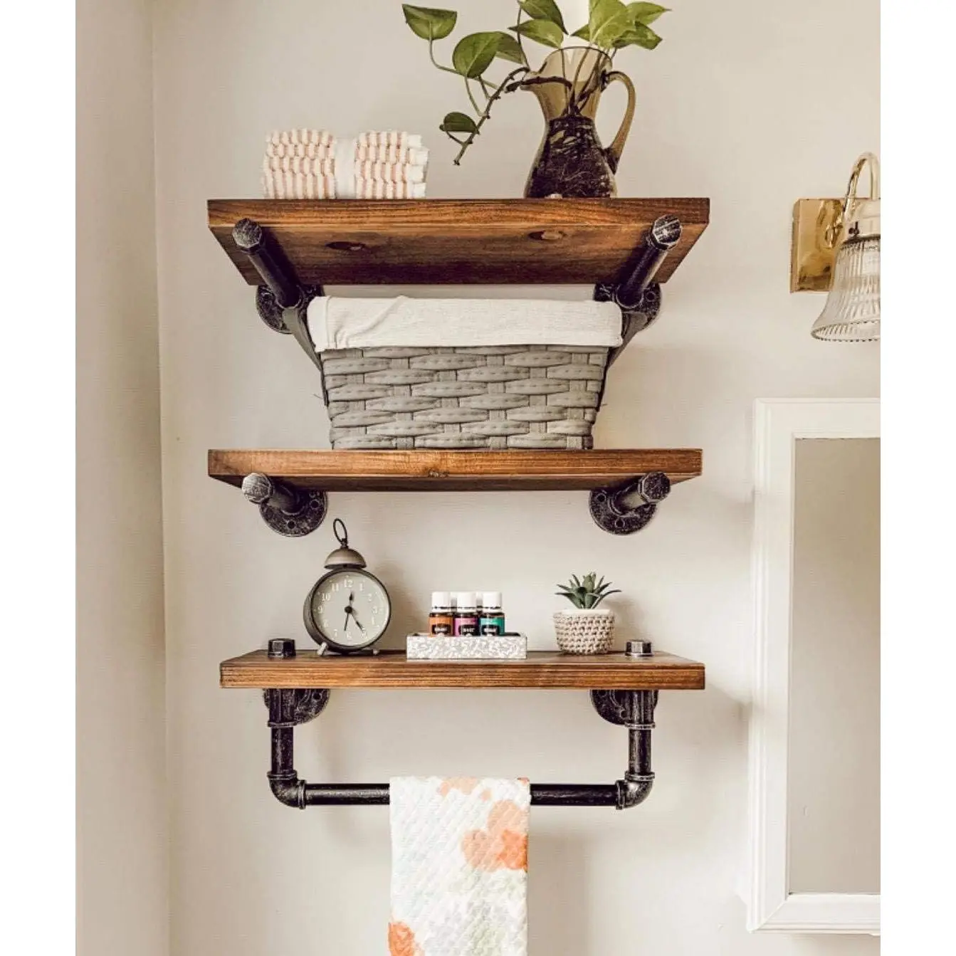 Industrial Pipe Shelving Wall Mounted 3 Tier Rustic Bathroom Shelves Wall Pipe Shelf for Bathroom Decor
