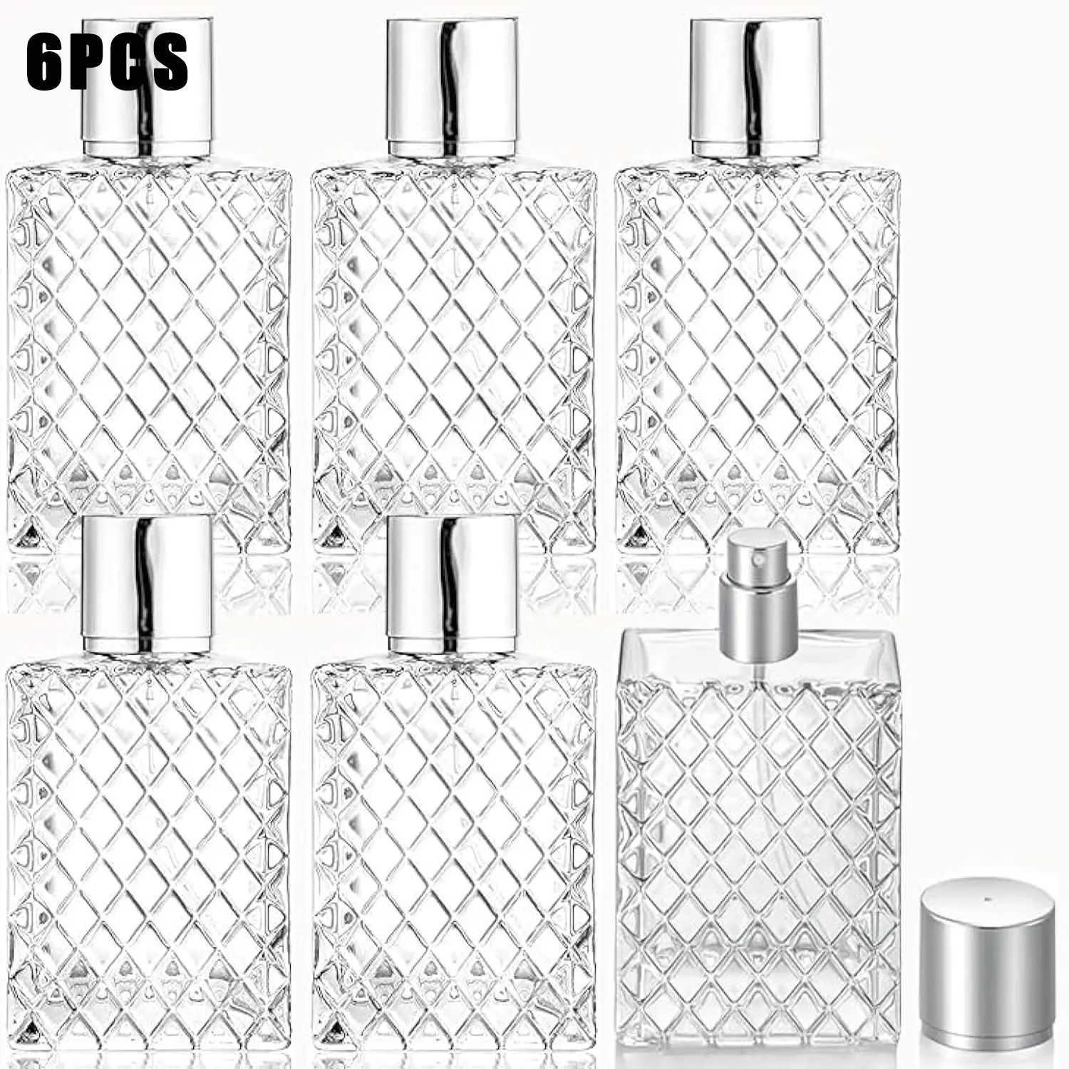 6-Pack 100ML Glass Spray Bottles, Refillable Perfume Sprayers, Fragrances Transparent Travel Containers, Essential Oil & Cologne Funnel Set