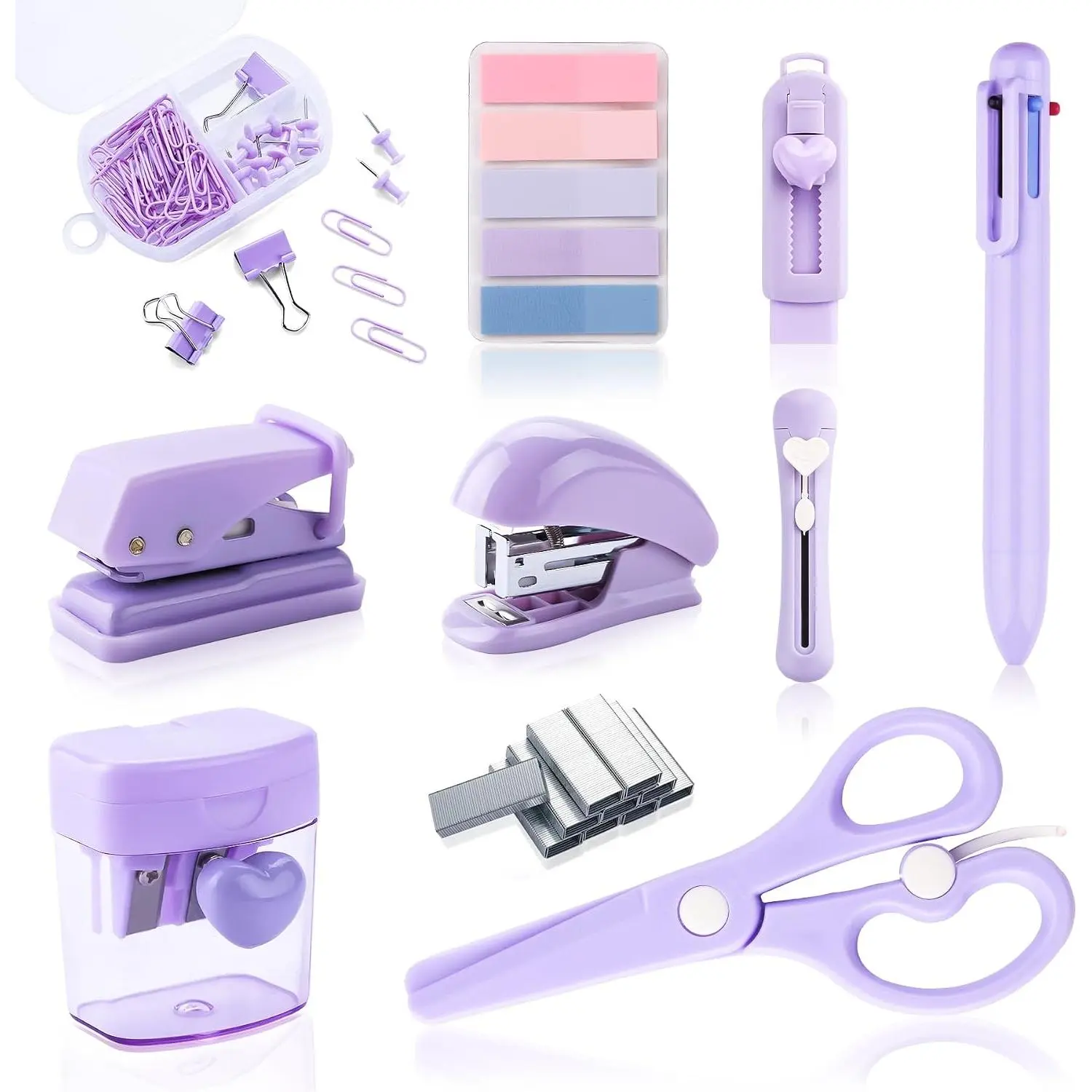 Mini Office  Kit Mini School Supplies Desk Accessory Set Includes Mini Stapler Pencil Sharpener Staple Remover Hole Punch Ballpoint Pen Scissor Box  Paper Clips Sticky Index Tabs