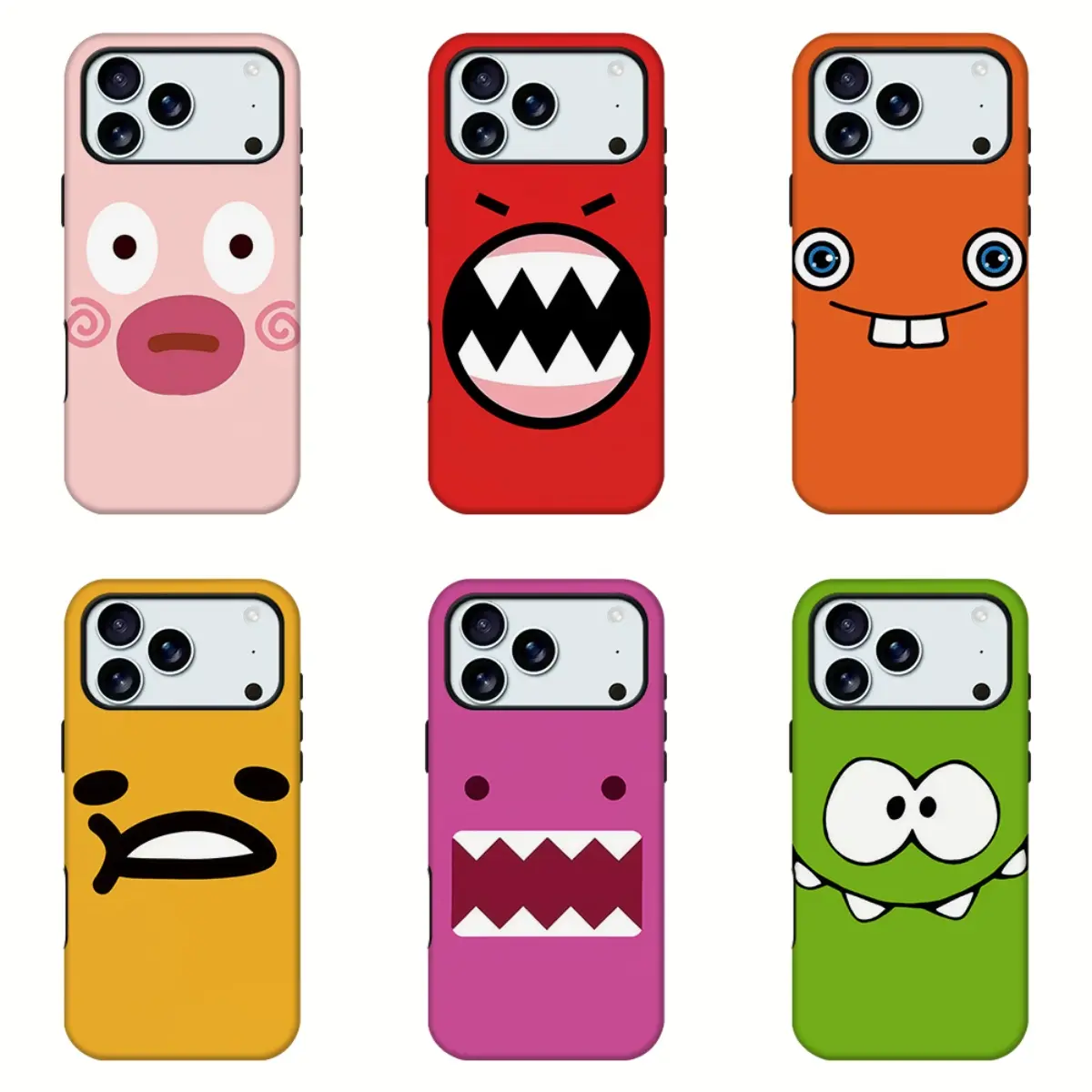 Cute Cartoon Monster Face Phone Case,Kawaii Funny Expression Phone Shell,Colorful Simple Big Eyes Mouth Doodle Print Shockproof Protective Cover For iPhone11 12 13 14 15 16 17 pro max and Samsung.Perfect gift