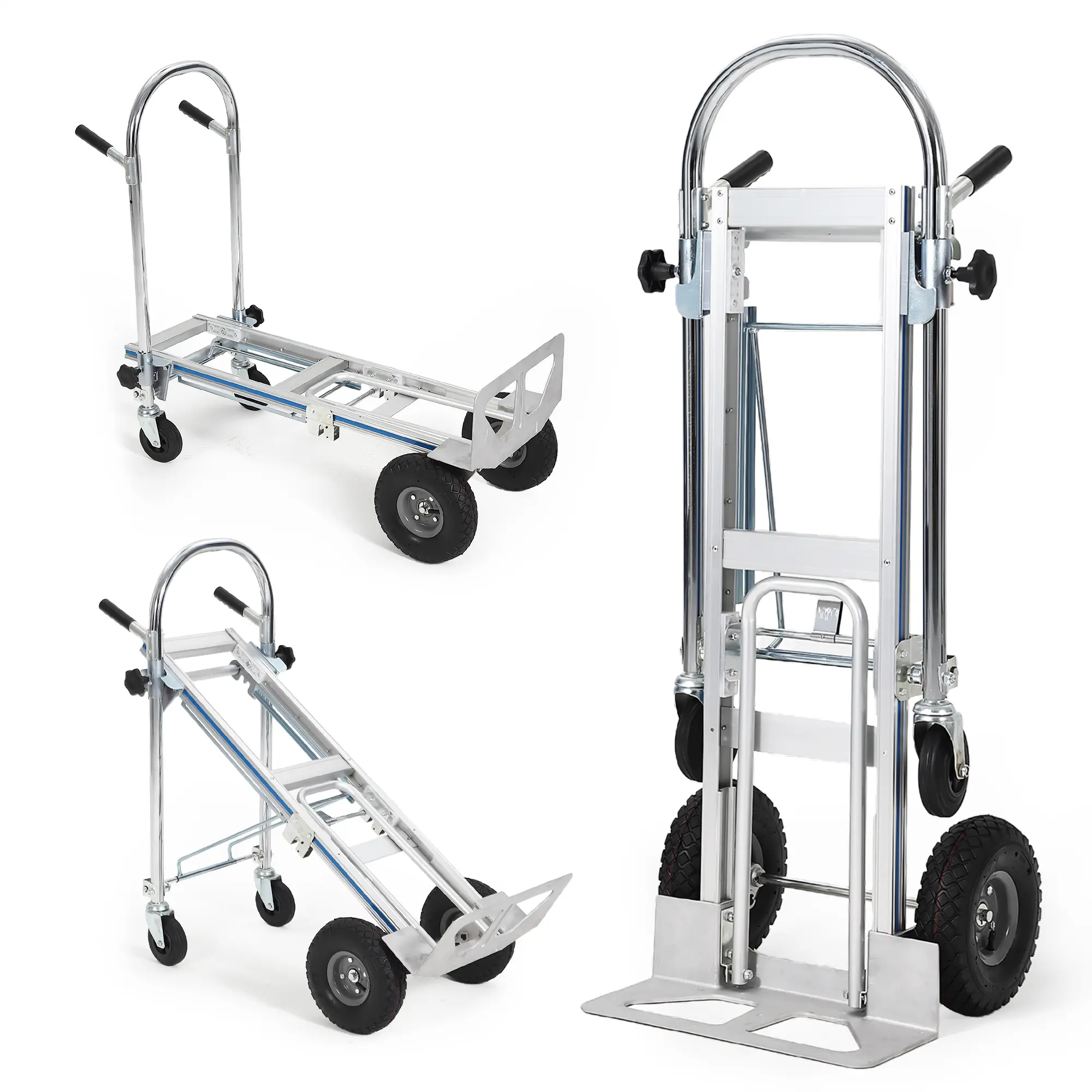 Garvee Heavy Duty 3-in-1 Convertible Aluminum Folding Hand Truck, 1000 LBS Capacity Dolly Cart with Telescoping Handle & 4 Rubber Wheels, Multipurpose Utility Moving Cart