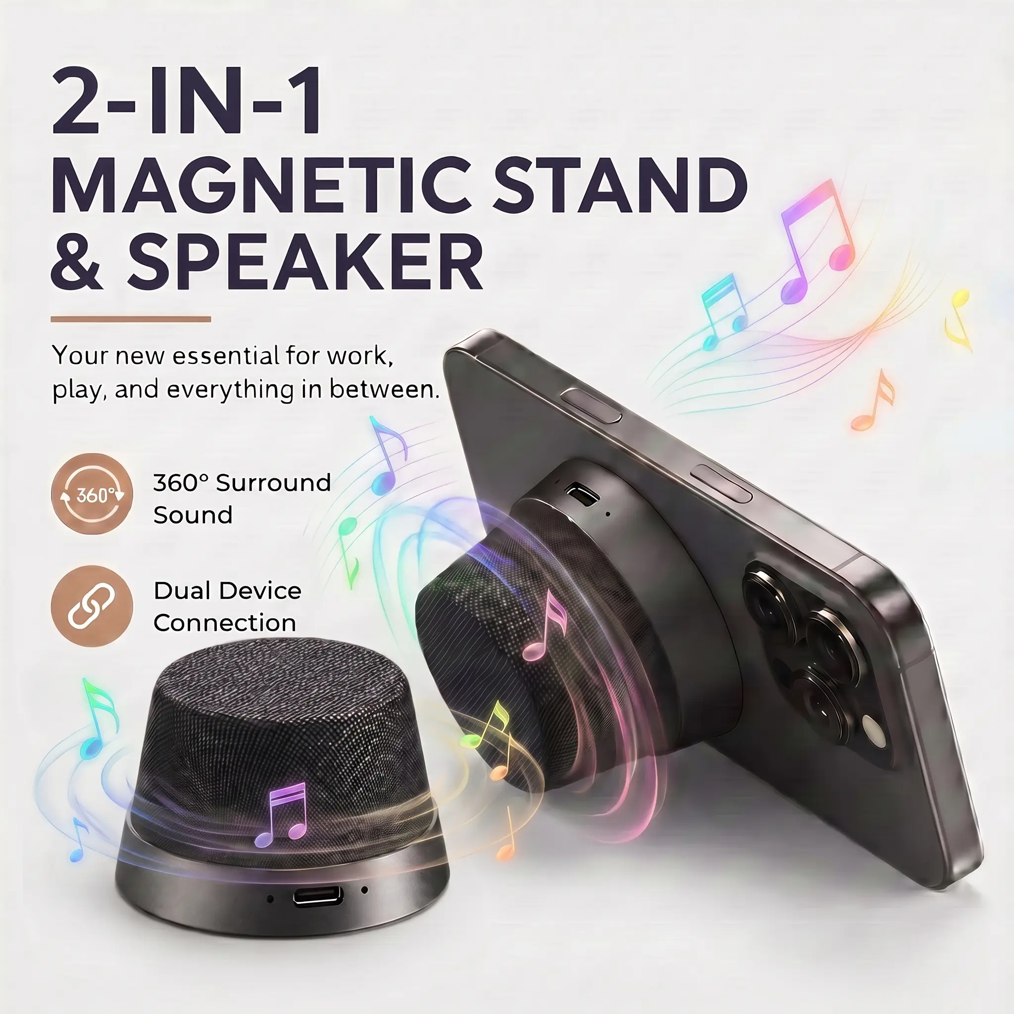 [DealsForYouDays]2-in-1 Magnetic Phone Stand & Bluetooth Speaker, Mini Portable Speaker with TWS Dual Pairing, 360° Surround Sound Phone Holder for Smartphones-YY