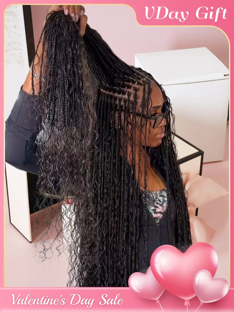 long medium knotless braids with curly ends - TikTok Shop display picture 1