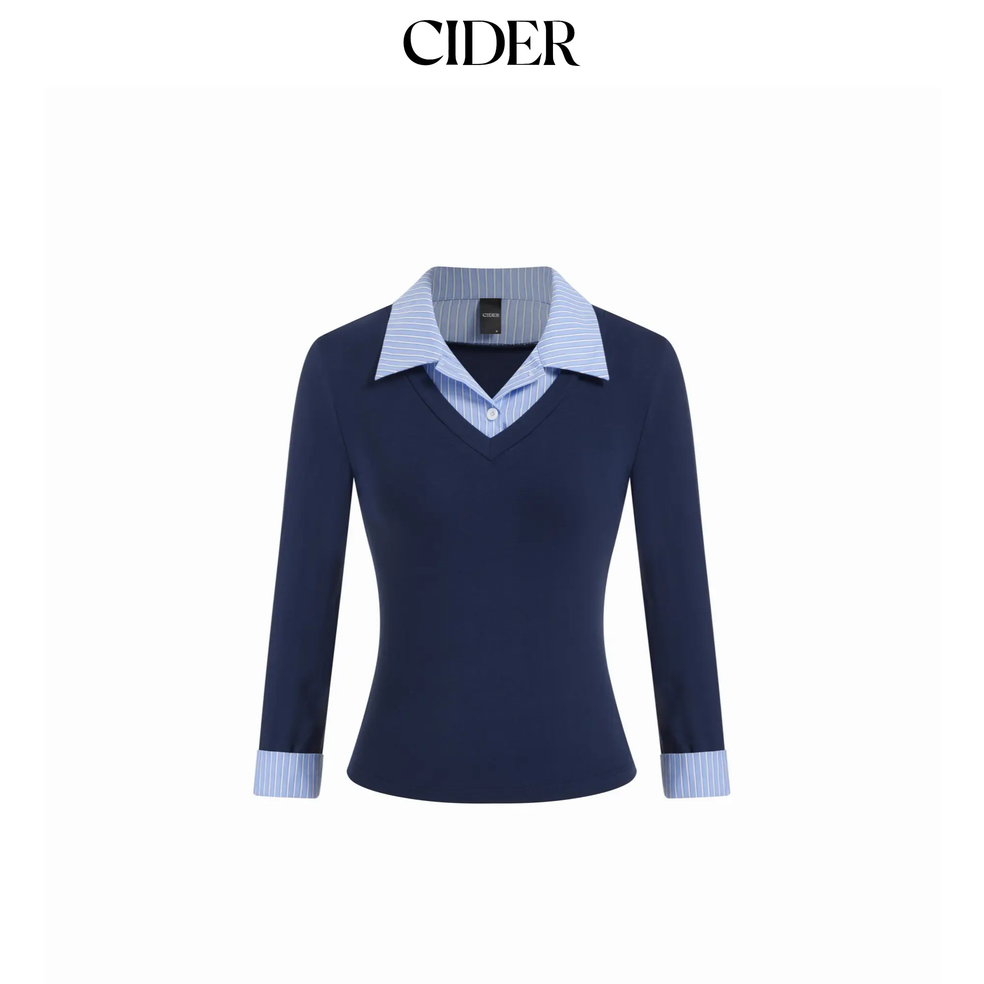Cider Cotton-blend Collar Striped Button Two Tone Cropped Top SohoChic