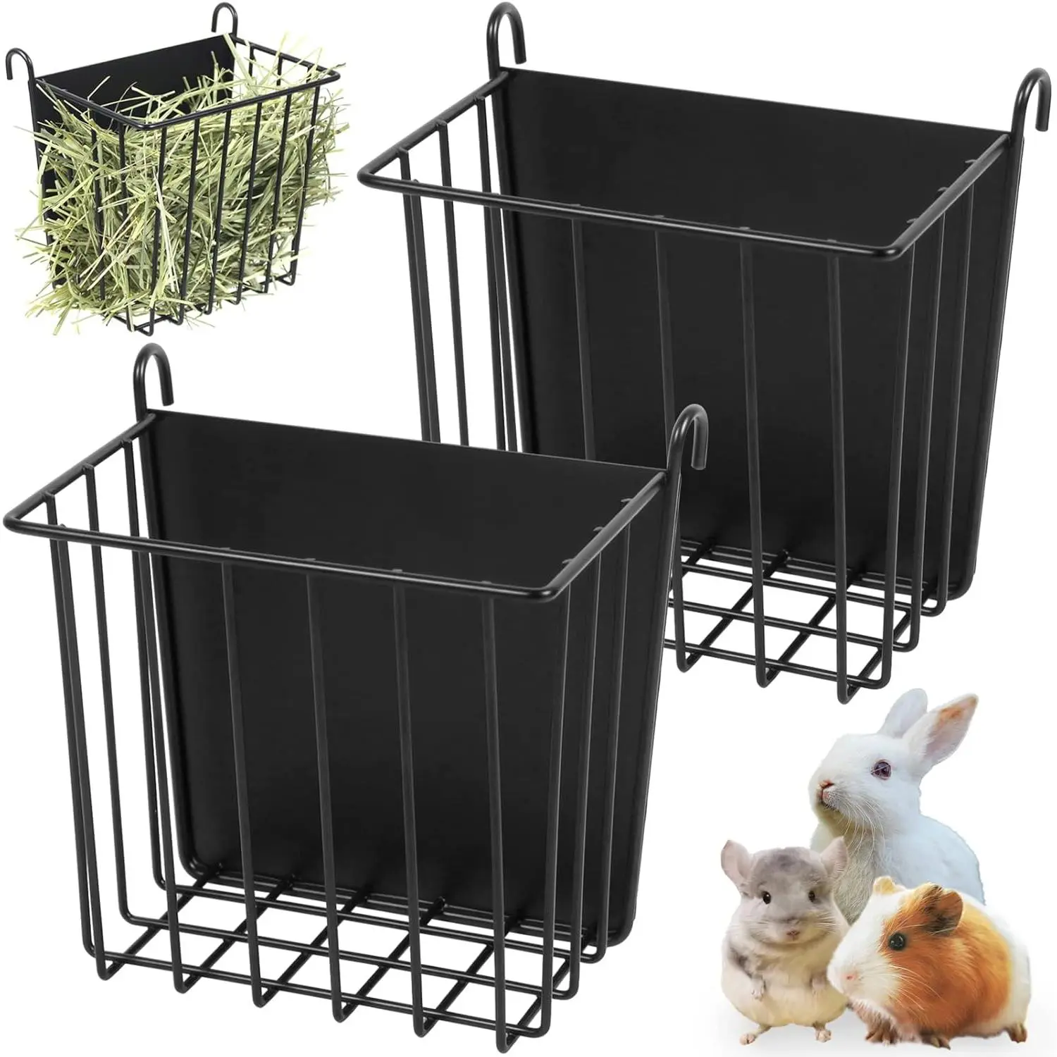 2 Pack Rabbit Hay Feeder with Heavy Duty Metal Frame, Bunny Hay Rack for Cage, Guinea Pig Hay Holder for Rabbits, Chinchillas & Small Animals