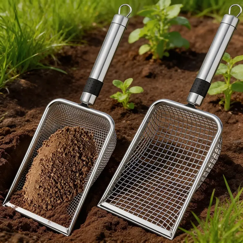 2-Pack Garden Soil Sifter with Handle - Stainless Steel Sand & Compost Sieve for Stones, Dirt, Yard & Lawn | Also Great for Cat Litter, Gardening, Planting & Landscaping | Durable Mesh Screen, Easy to Use & Clean