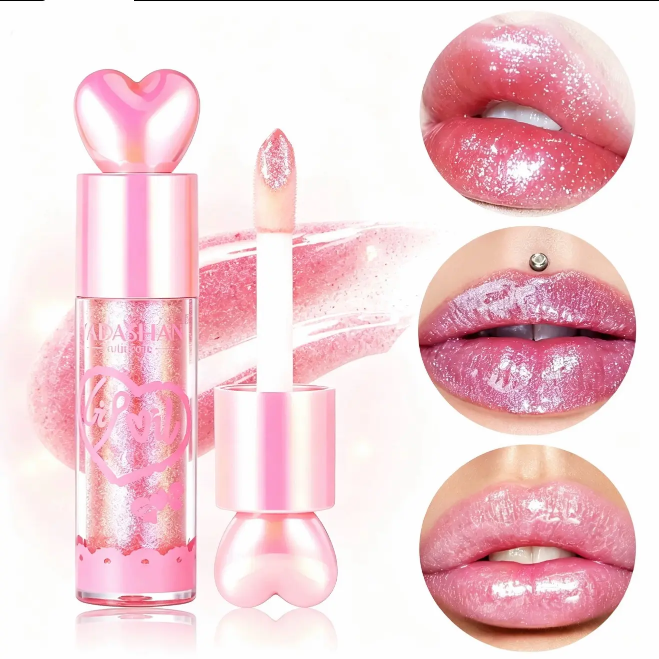 Heart Sparkle Glitter Hydrating Lip Oil Glass Shine Lip Gloss, Mirror-Like Pearl Makeup Lip Oil, Plump Glossy Lip Balm, Versatile Beauty Essential