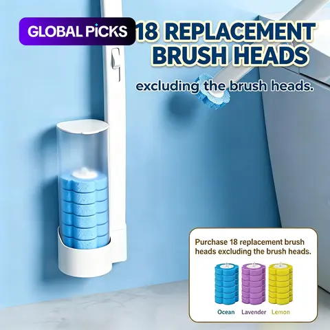 Toilet Cleaning Brush Set with Holder, Fragrance Disposable Toilet Brush Replacement Heads, Bathroom Cleaning Tool #GLOBAL PICKS