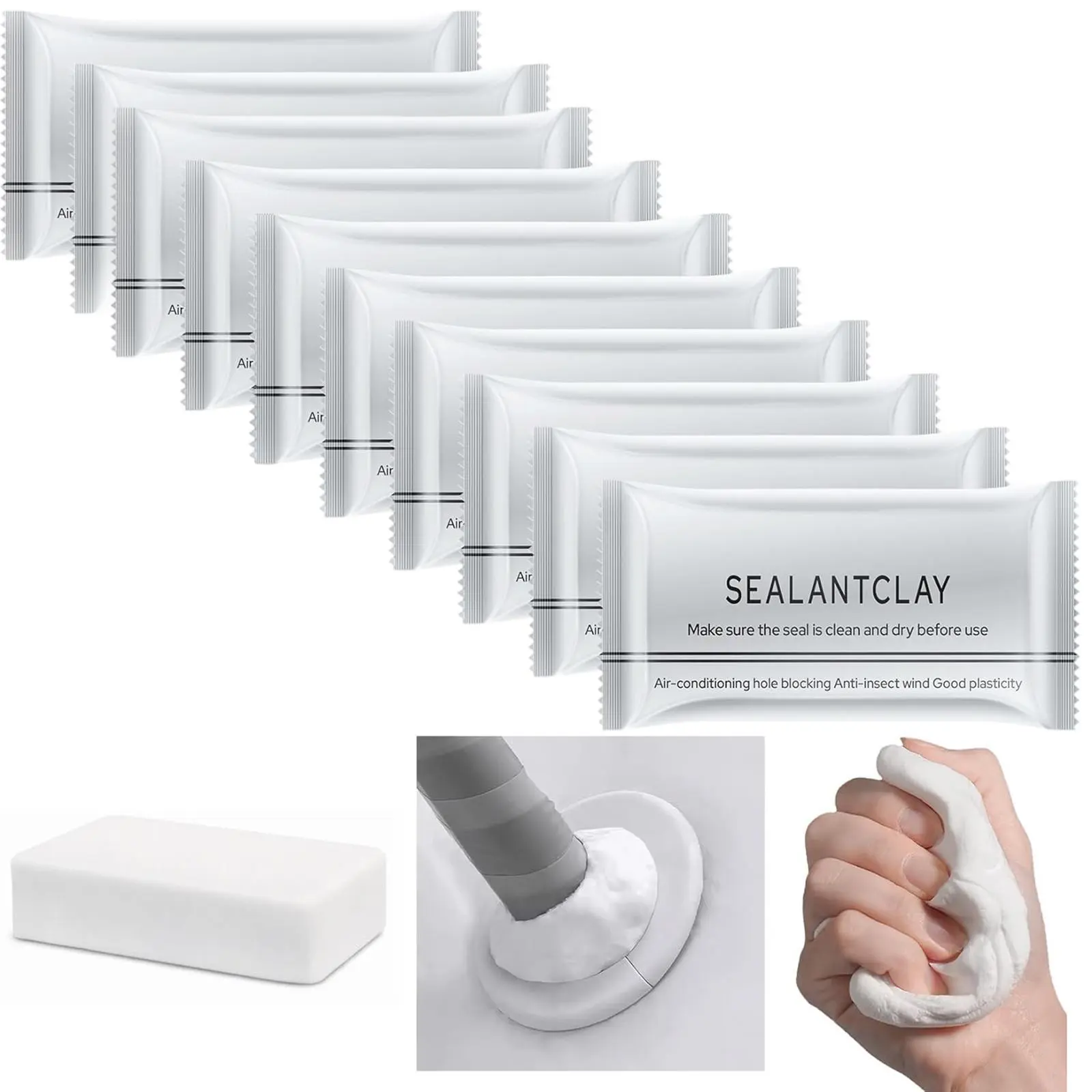 10-Count Moldable Wall Filler - Soft Flexible Sealing Clay, Waterproof Sealant Mastic for Wall Holes, Air Conditioning Hole Repairs & Drain Connections, Home Repair