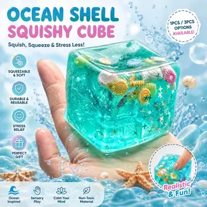 Available in 1 piece / 3 pieces, ocean shell squeeze stress relief cube, realistic feel, can be kneaded repeatedly, efficiently soothes anxiety and relieves stress, both a fun fingertip toy and suitable as a birthday gift or Easter gift box