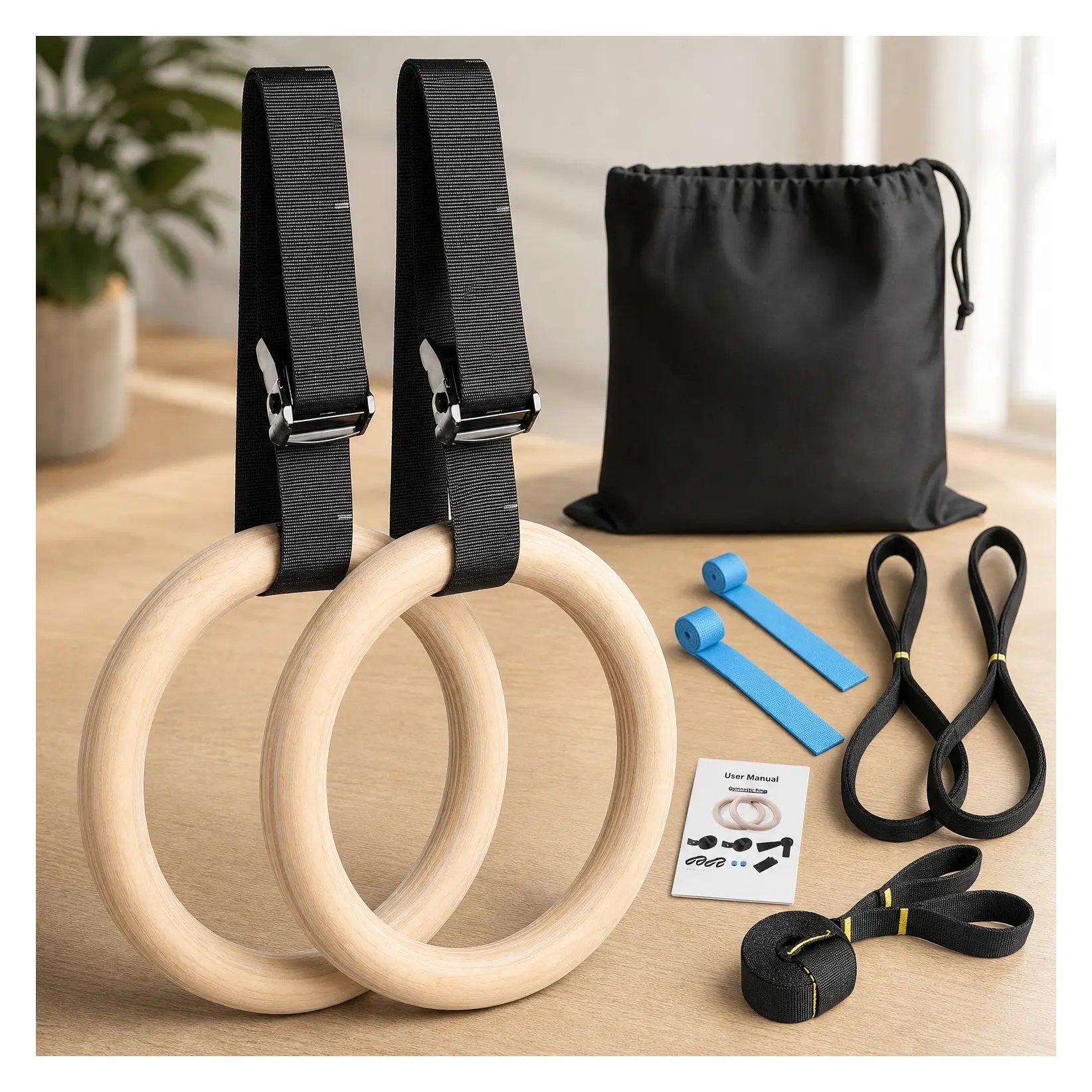 Wooden Gymnastic Rings 1.25" Olympic Rings with Adjustable Straps, Pull Up Rings Set for Bodyweight Fitness Training WorkoutGift
