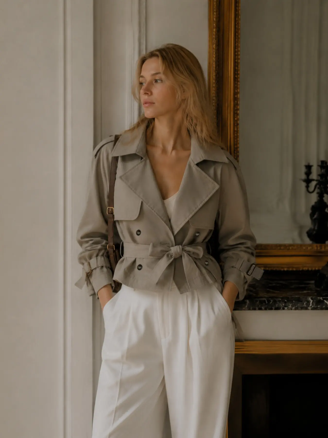 Women's Short Trench Coat Jackets with Belt, Casual Solid Color Loose Fit, Fall Winter Fashion, Comfortable Lapel Design, Slimming Waist Tie