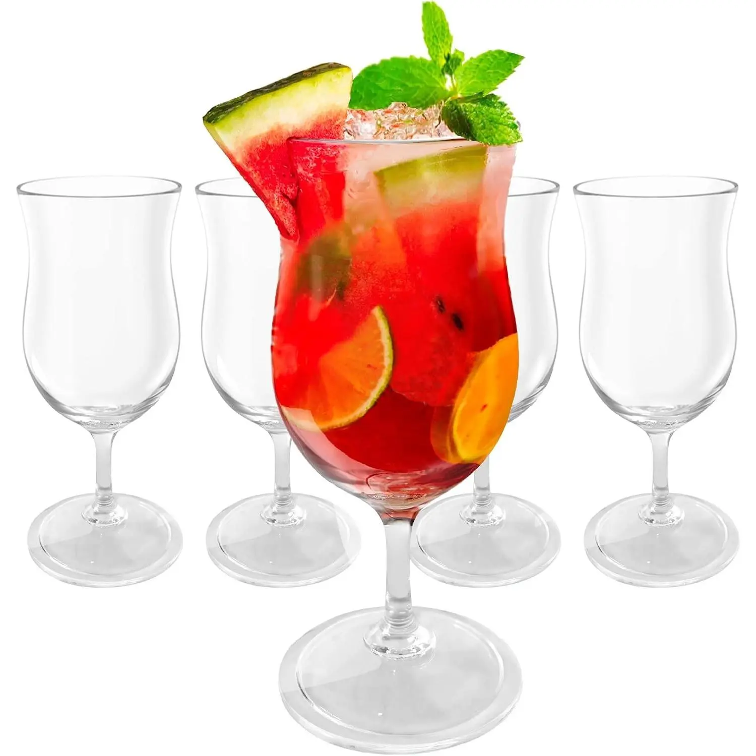 Unbreakable Plastic Hurricane Glasses. Stemmed Cocktail Glasses made of Shatterproof Plastic and Ideal for Pina Colada, Daiquiri and Iced Tea. Reusable, 14 oz. Each, Set of 4 (Clear)