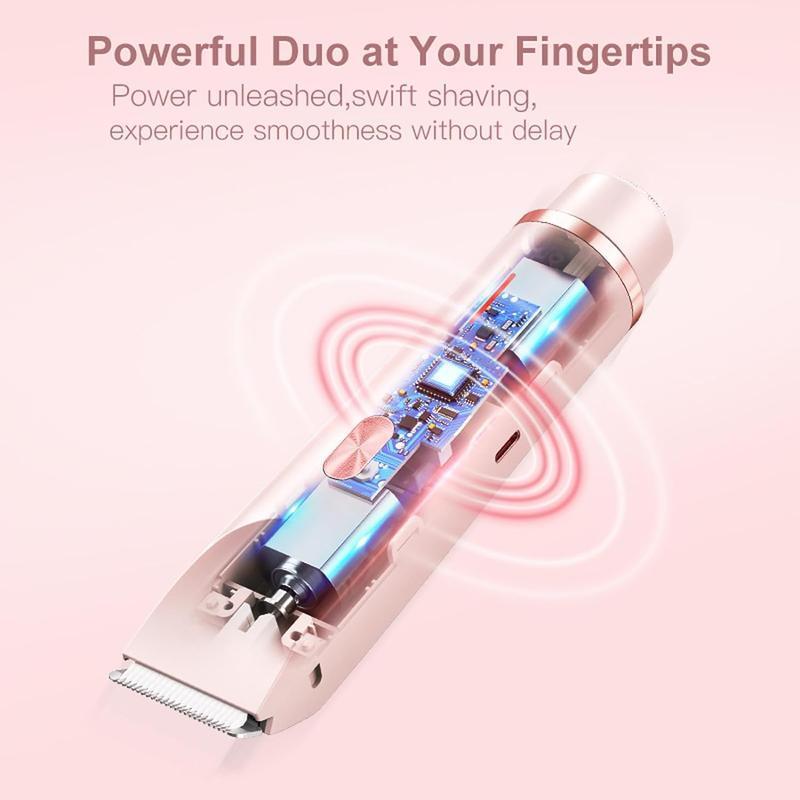 2-in-1 Electric Hair Removal Tool for Women, Dual-Head Body and Facial Shaver, Cordless Shaver, Waterproof Electric Razor for Wet & Dry Use