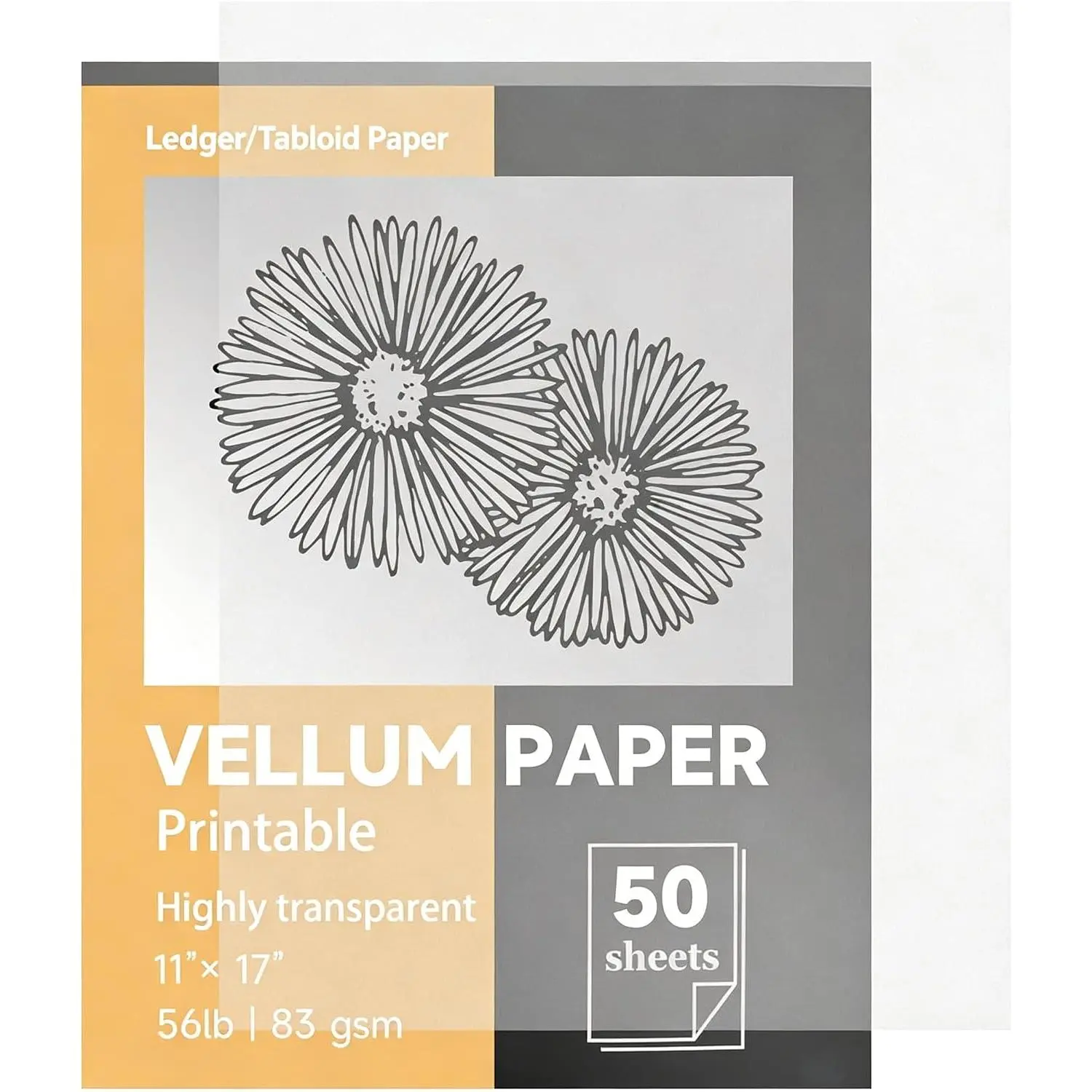 Translucent Vellum Paper,11 x 17 inches Printable Vellums Tracing Paper,50 Sheets 56lbs/83gsmfor Tracing, Drawing, Sketching, Card Overlays, Invitations  Bands, Envelope, Lantern(LPVP-02)