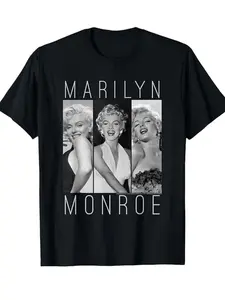 Retro Marilyn Monroe T-Shirt, Classic Three-Piece Puzzle Letter Print, European and American High Street Fashion, Unisex Short Sleeve Top