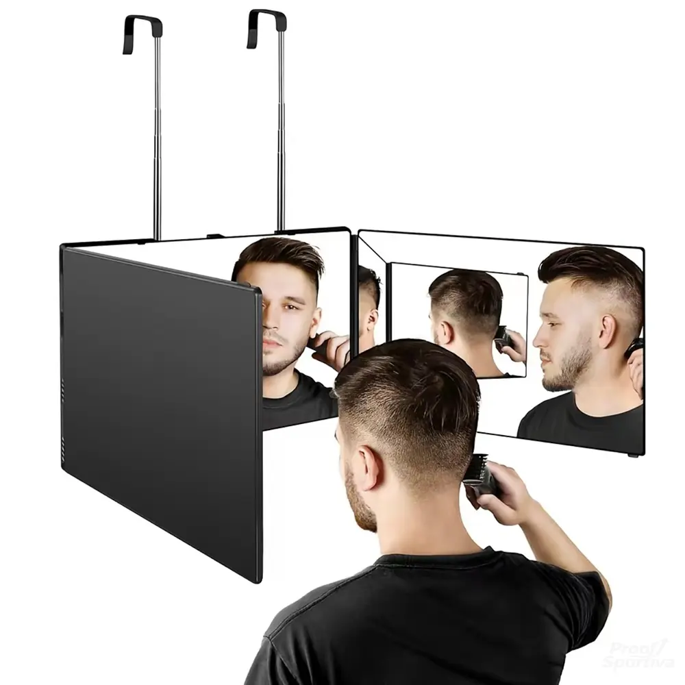 The 360 Mirror - 3 Way Mirror for Self Hair Cutting - Adjustable Trifold Barber Miror To Cut Your Own Hair - Tri Fold Self Haircut System for Men and Women Braiding - Three Sided Miror for Haircuts