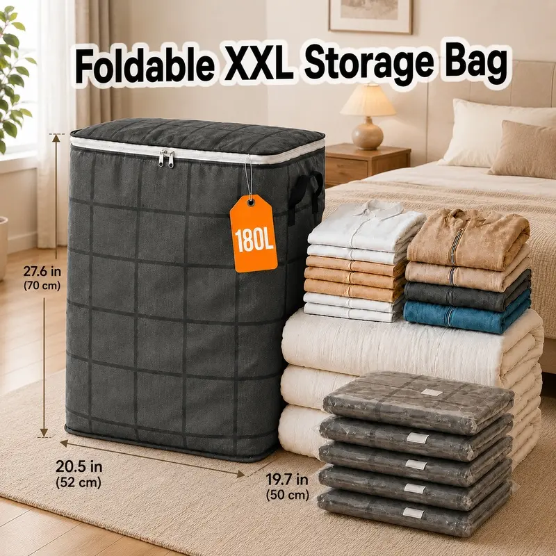 Extra-Large Heavy-Duty Storage Bags with Backpack Straps & Reinforced Handles, Zipper Dustproof Organizer for Clothes, Bedding & Travel, Ideal for College Dorm, Closet & Home Organization