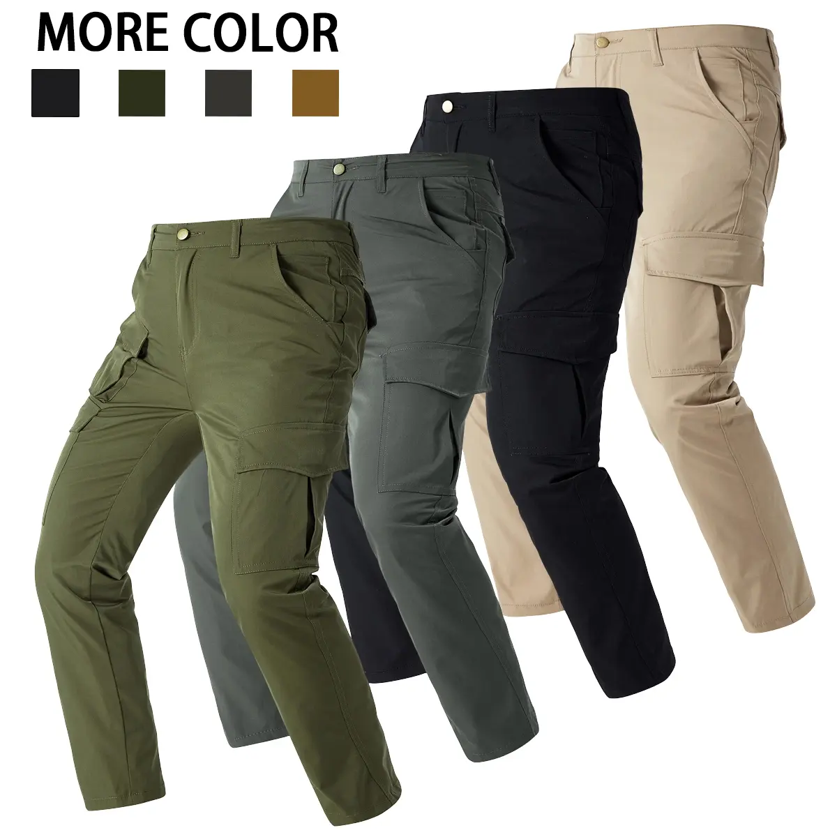 Men's Lightweight Quick-Dry Cargo Pants - Straight Leg, Wrinkle-Resistant, Breathable, Multi Large Side Pockets, Tactical Work & Outdoor Hiking Trousers, 4 Classic Solid pantalones para hombre pants for men Menswear Fabric