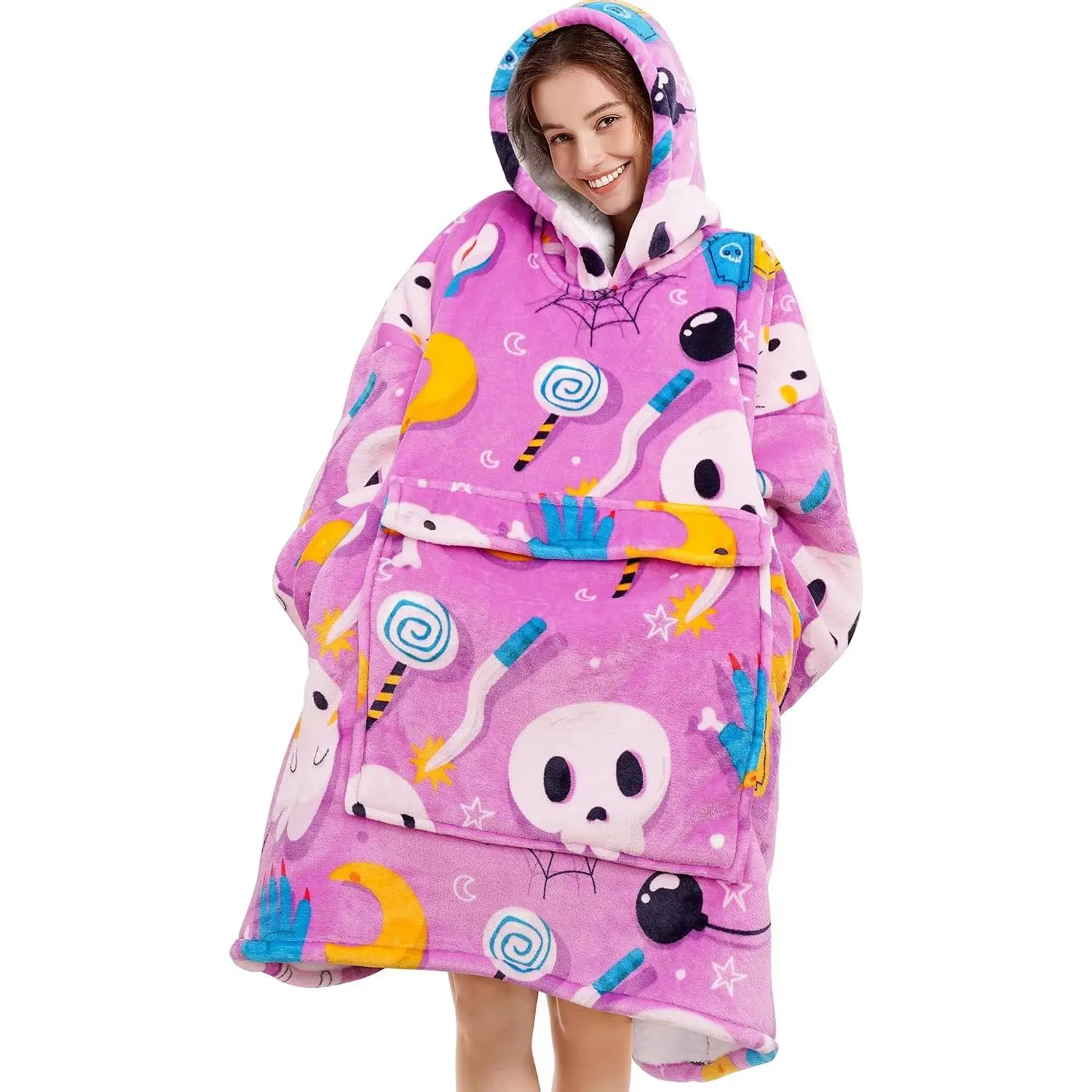 Cozy Oversized Hoodie Blanket Wearable Blanket for Adults | Fleece Hooded Blanket, Soft Flannel Sweatshirt Blanket, Giant, Ribbed Cuffs, Warm, Birthday Gift