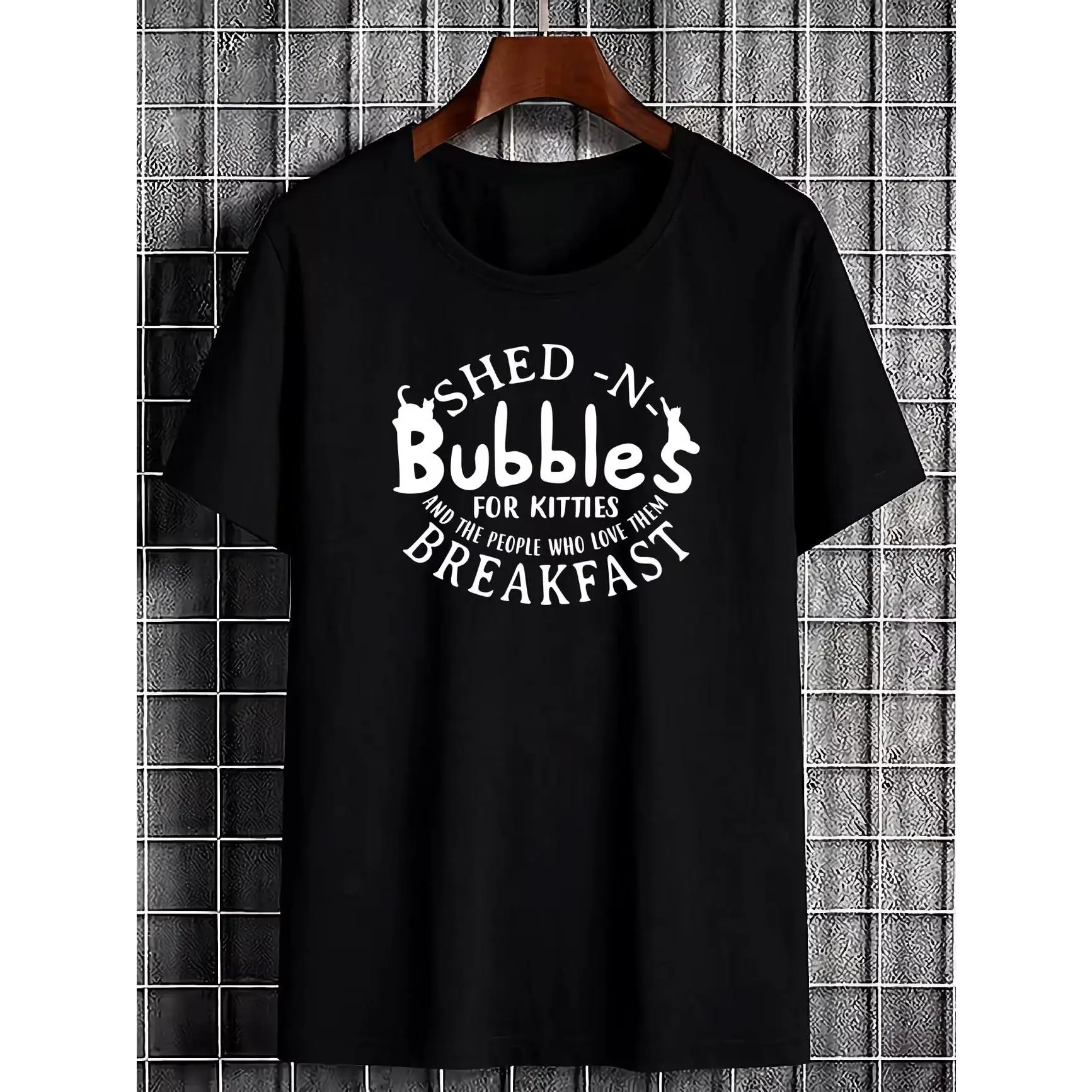 Shed‑N‑Bubbles For Kitties Cat Lover Graphic Cotton Short Sleeve T‑Shirt, Cute Oversized Comfort Fashion Outfit, Cat Fans Best Gift For Him Her, Valentine's Day Holiday Present For Family Friends
