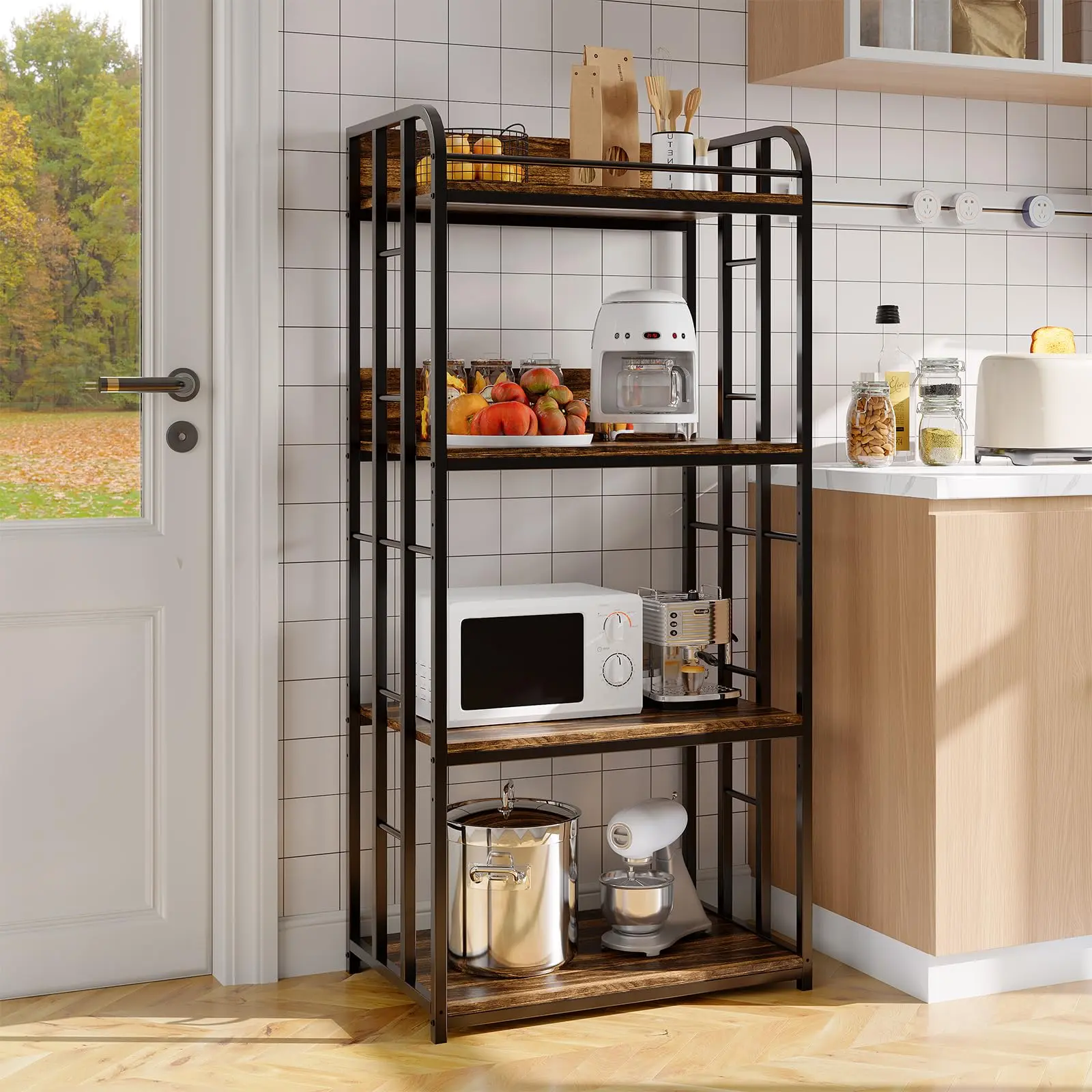 4-Tier Kitchen Baker's Rack,Microwave Oven Stand with Adjustable Shelving,Heavy Duty Organizer Rack for Living Room, Garage, Home and Office