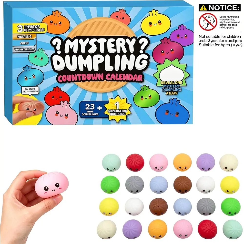 Dumpling Squishy Mystery Box Advent Calendar 2026 Mini Squishies Dumplings Countdown Set Pack 24 PCS Crazy Fun Bao Bun Random Surprise Stress Anxiety Relief Sensory Fidget Gifts for Adults Teens