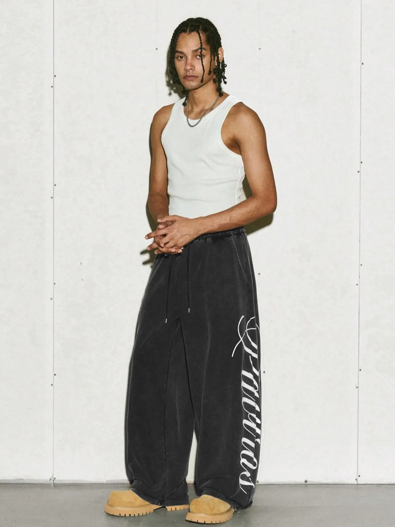 Men's Vintage Artistic Print Wide Leg Loose Pants, Casual Knitted Joggers with Elastic Waist, Retro Style Streetwear for Autumn & Winter, Unisex Fashion Gift for Boyfriend