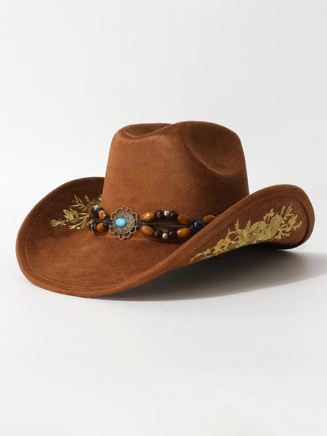 Unisex Ethnic Wood Bead Adjustable Cowboy Hat, Embroidered Western Style, Fashionable Jazz Hat, Perfect for Daily Wear, Parties, Music Festivals