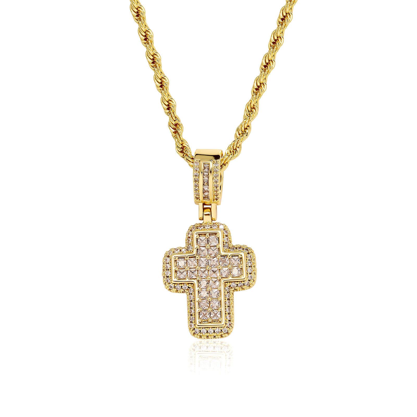Hip-Hop Fashion T-Shaped Zircon Pink Cross Necklace, Unique European And American Street Style Accessory