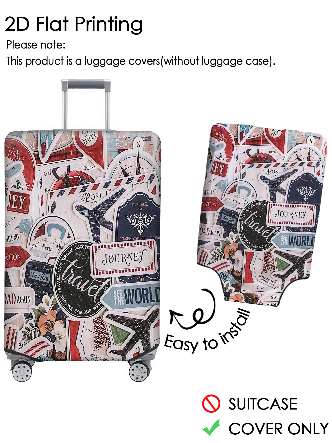 Retro travel label luggage cover, luggage dust cover, Protective Covers, dustproof, scratch resistant, elastic fabric, suitable for 18-32 inch luggage, essential travel accessory, Traveling Essentials