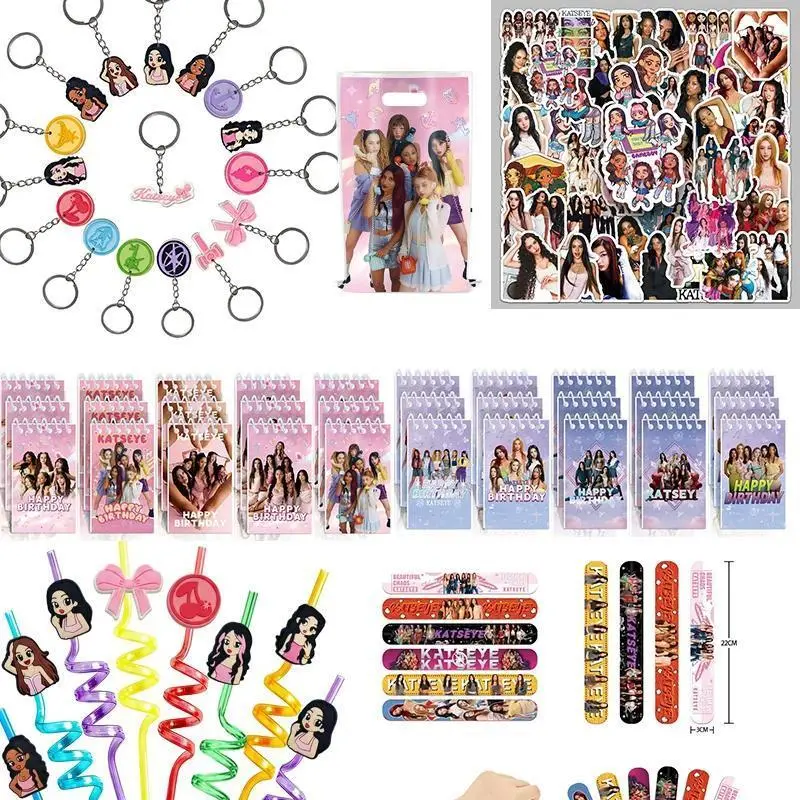 Birthday Party Favor Supplies K&Katseye Keychain Sticker Slap Bracelets for Goodie Bag Fillers Classroom Reward Prizes Gifts