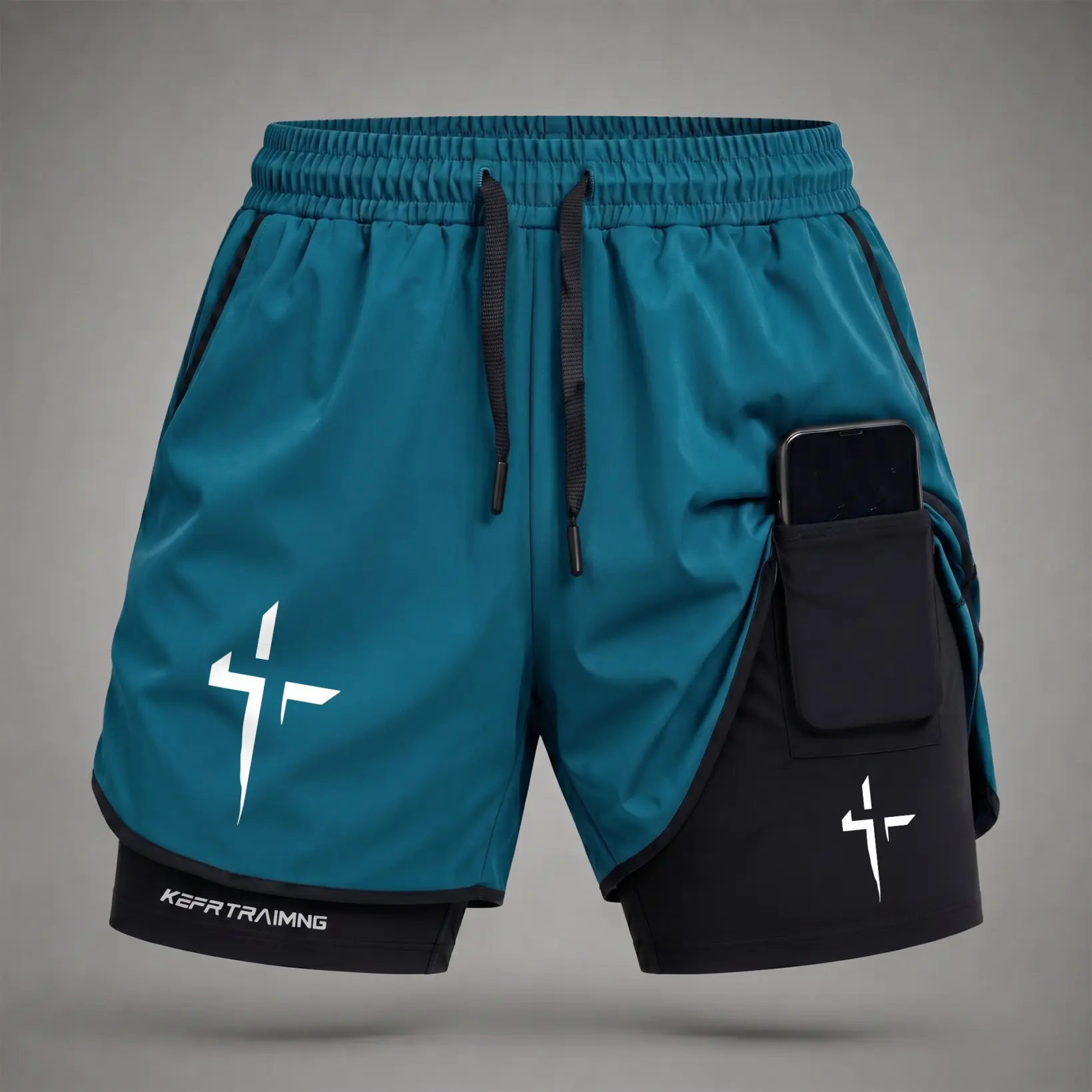 Men’s Lightning Cross Graphic Print 2-in-1 Athletic Shorts, Built-in Compression Liner, Secure Inner Phone Pocket, Elastic Drawstring Waist, Quick-Dry Gym Running Training Shorts for Summer Daily Wear
