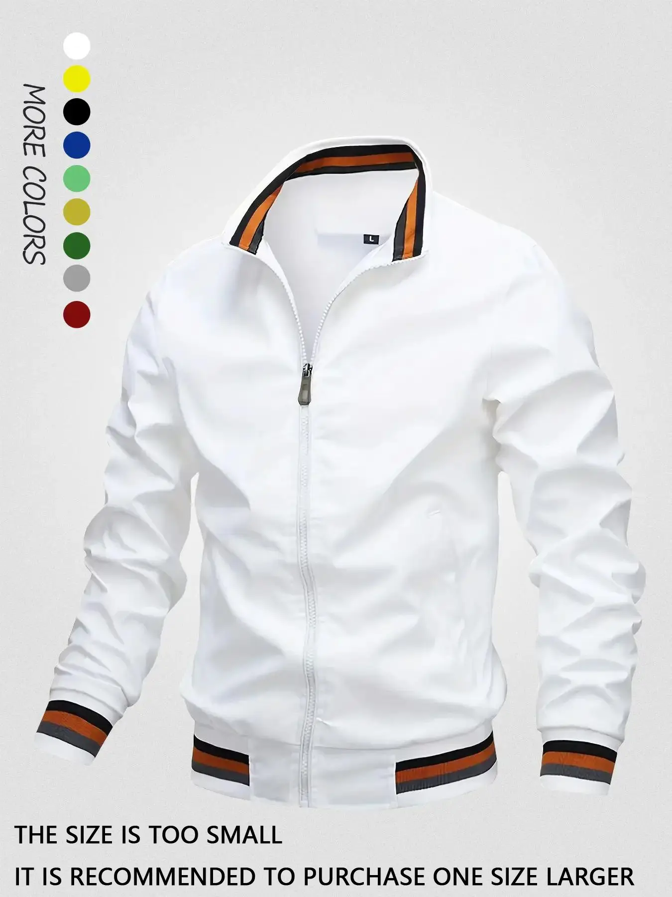 Men's Striped Trim Zip Up Varsity Jacket, Regular Fit Long Sleeve Pocket Baseball Jacket, Windbreaker Bomber Jacket, National Day Clothing, Men's Spring Clothing