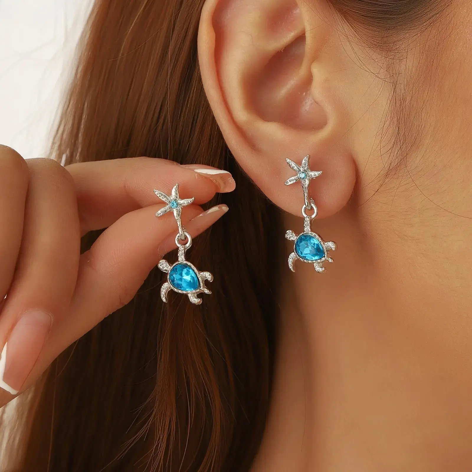 Women's Starfish Turtle Stud Earrings Set - Fresh Simple Ocean Themed Jewelry, Versatile Beach Wear Accessory for Summer Vacation, Daily Outfits & Simple Look (TikTok Shop Back to School)