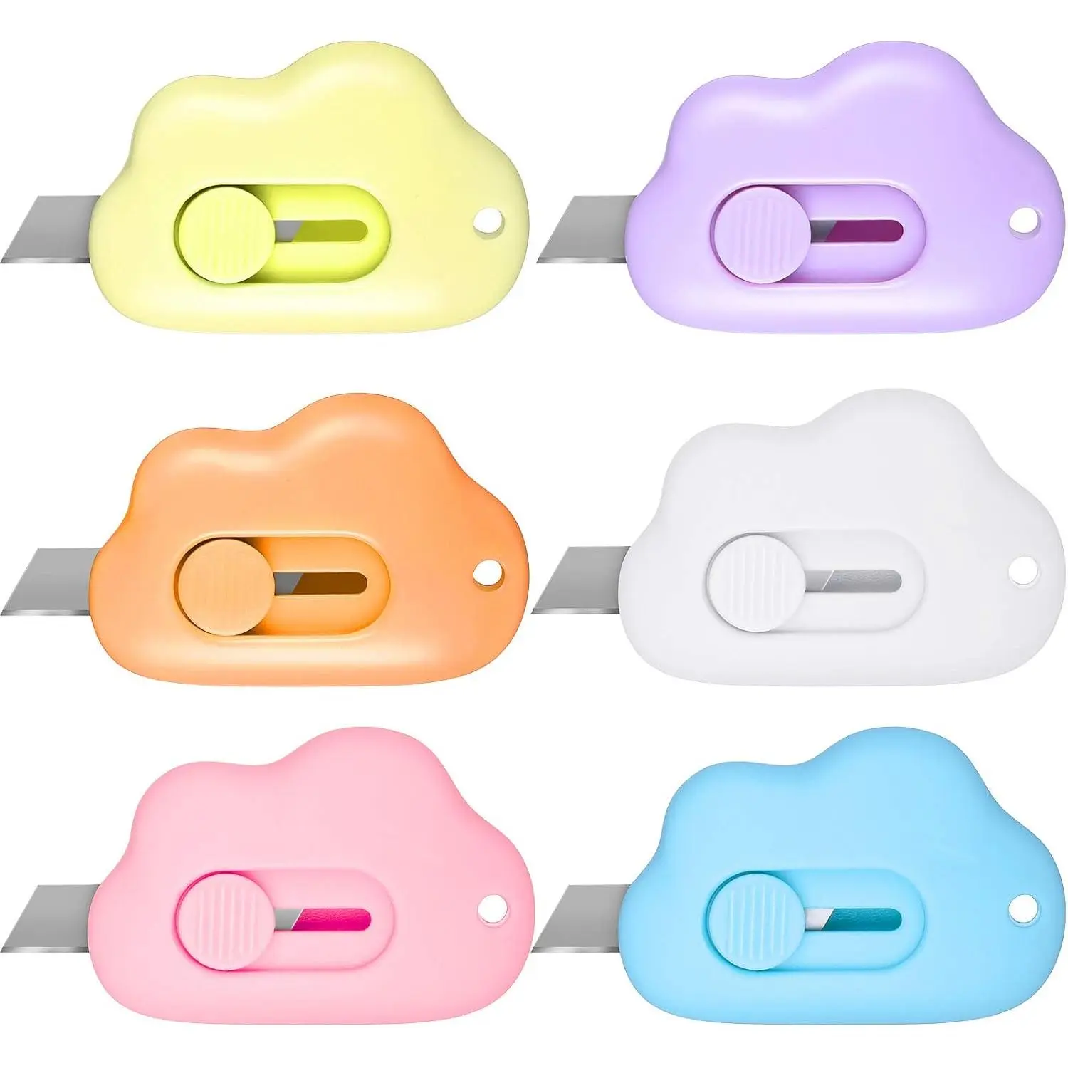 6 Pieces Mini Cloud Letter Opener Retractable, Small Cute Box Cutter Keychain, Tiny Utility Retractable Knives Letter Opener Envelope Package Carton Portable Key Chain Hole Slitter School