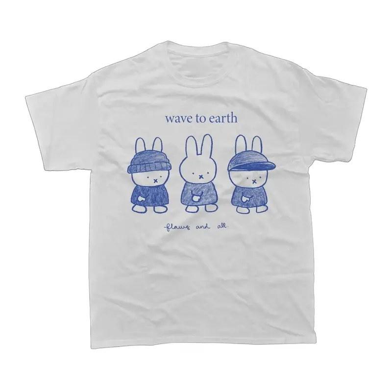 Women's Wave To Earth Miffy Cartoon Print Unisex Oversized Short-Sleeve T-Shirt - Soft Breathable Classic Natural Fabric, Korean Aesthetic Streetwear, Gen Z Casual Summer Top, Couple Matching Cute Graphic Loose Fit Fashion Wear, Shortsleeve