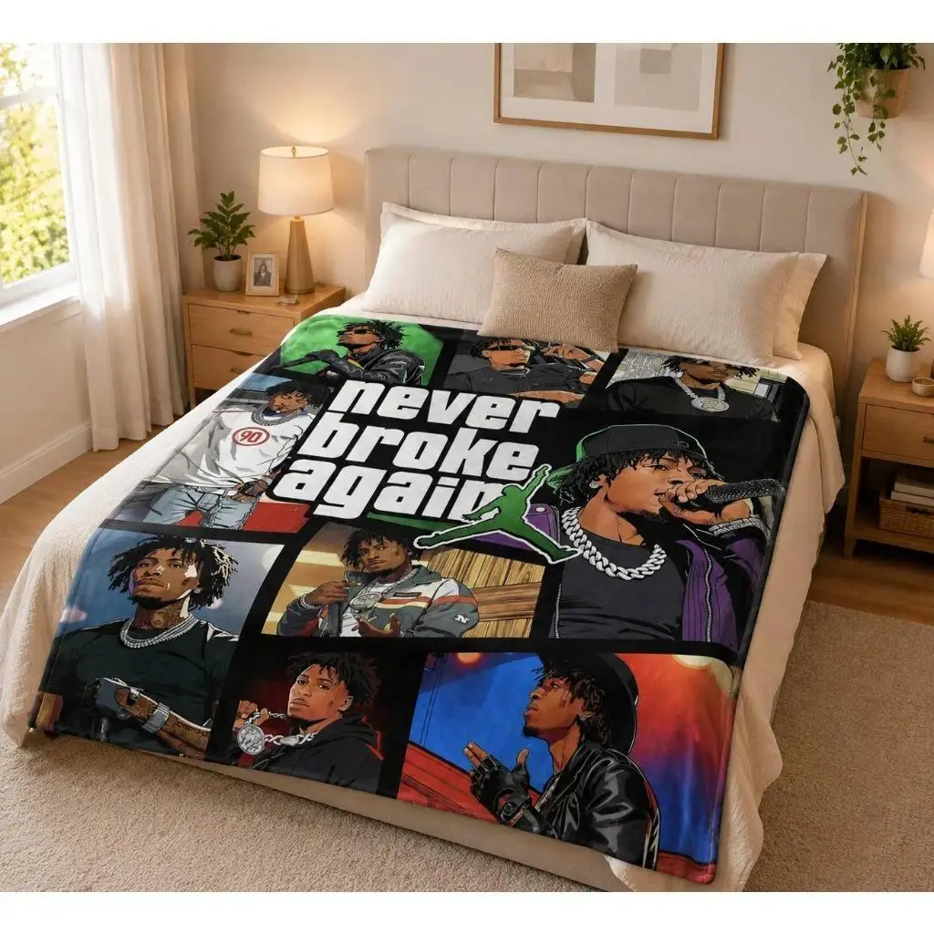 Collage Flannel Blanket, YoungBoy Hip-Hop Throw, Ultra-Soft Cozy Blanket for Rap Fans