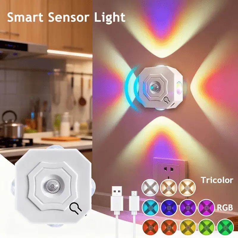 Motion Sensor LED Night Light, Rechargeable Magnetic Light with RGB Colors & 3 Color Temperature, Wireless Closet Light for Stairs, Hallway, Bedroom and Under Cabinet