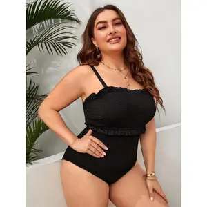 Solid Halter One Piece Plus Size Swimsuit – Euro American Sweet Fat MM Fashion Bikini Swimwear