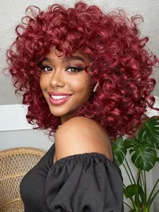Big Curly Wig with Bangs for Women, Synthetic Colorful Looking Glueless Hair for Daily and Party and Costume Use, Soft Fluffy Curly Wigs.(14Inch)