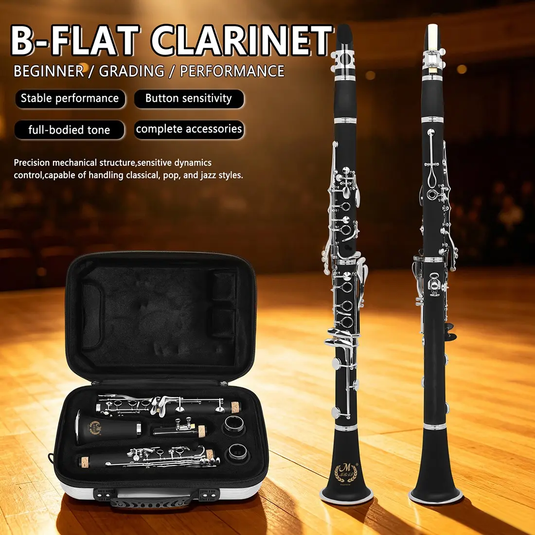 Mbat Ldc950 Clarinet, 17 Keys, Abs Body, Silver Color Keys, Silver Color Abs Box, Musical Instrument, High-Quality Design